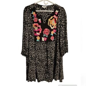 Woman's animal print dress with floral accents Plus size 1X